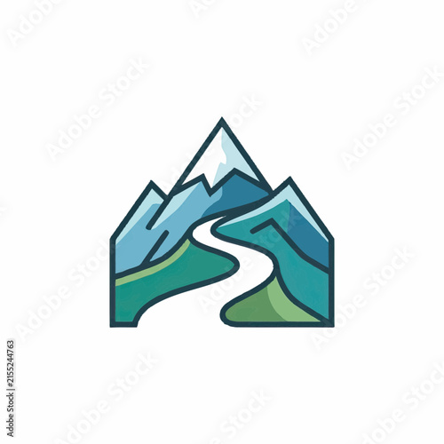 Stylized Mountain Landscape with Winding Path
