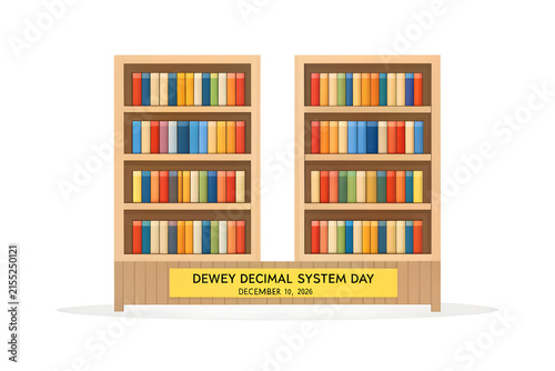 Dewey decimal system day library illustration with bookshelf and book collection