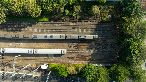 Overhead view of trains and railway lines in Yogyakarta