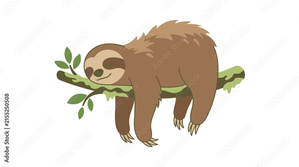Obraz premium Illustration of a sleeping sloth on a tree branch