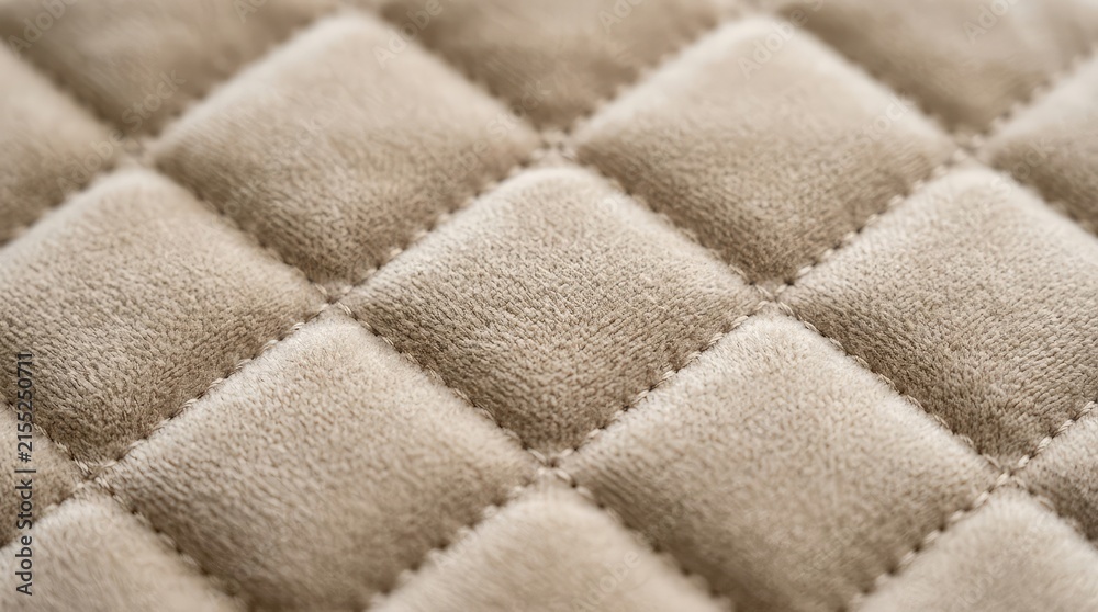 Naklejka premium Close up of beige quilted fabric texture with diamond stitching pattern soft material background for design and textile concepts
