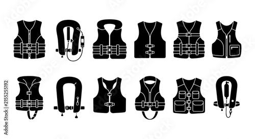 Bild auf Leinwand Life Vest Icons Set, Safety Buoyancy Aid Vector Graphics, Water Sport Safety Gea