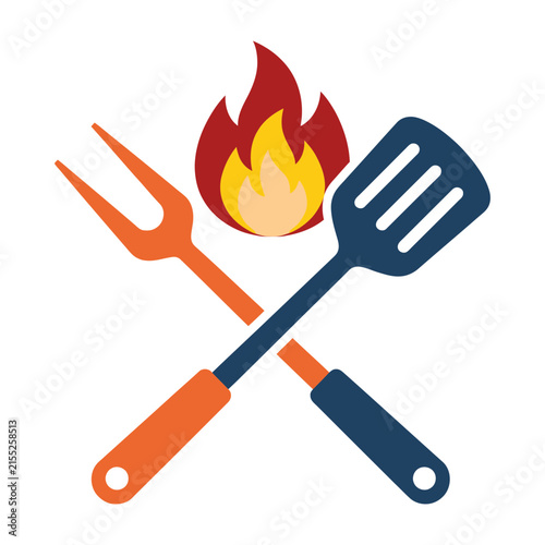 Barbecue grill tools with fire icon for outdoor cooking
