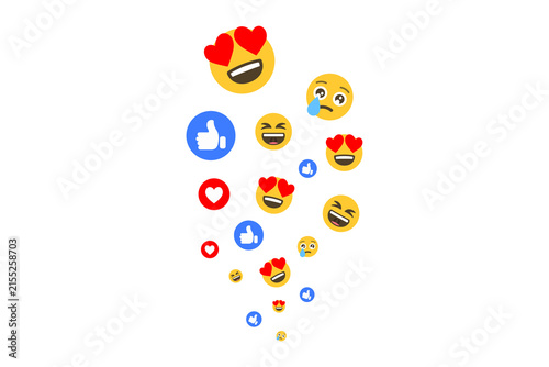 Bild auf Leinwand Colorful social media reaction emoji collection arranged in a falling trail