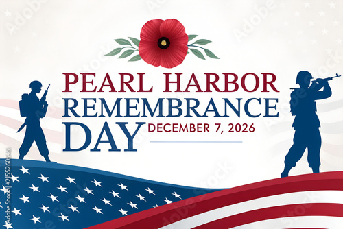 Pearl harbor remembrance day commemorative design with soldiers and flag