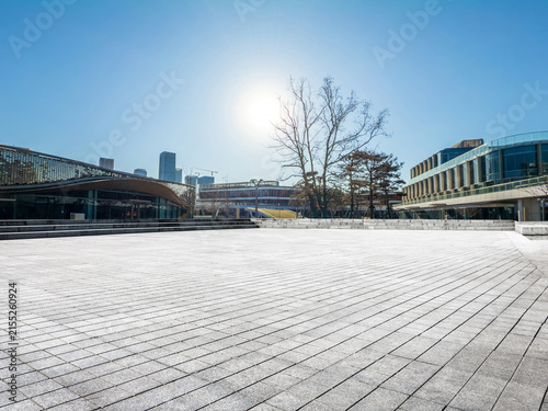 Serene Urban Landscape Bathed in Bright Spring Sunlight with Clear Skies