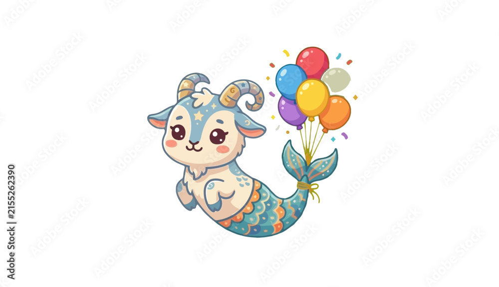 Fototapeta premium Cute Capricorn Zodiac Creature with Balloons