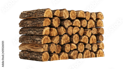 Stack of dry chopped firewood logs for heating isolated on transparent background
