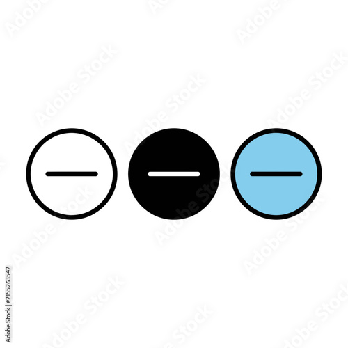 minus signs in white black and blue circles symbols