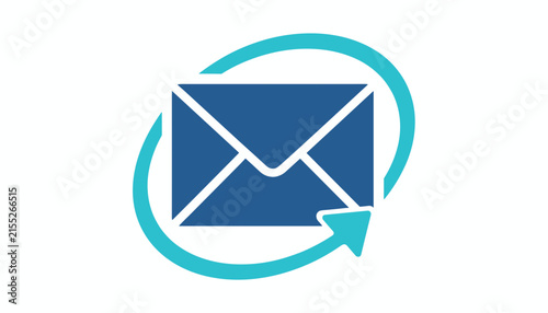 Blue envelope icon with a circular arrow representing email transmission, message delivery, and communication.