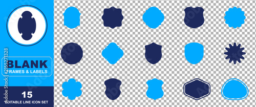 A collection of fifteen vector blank frames and labels in various decorative shield and oval shapes for professional graphic design and branding projects