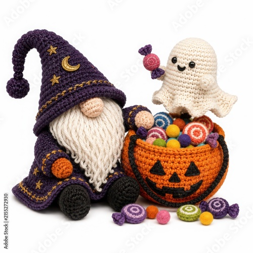 Adorable Crochet Wizard and Ghost with Halloween Candy Bowl