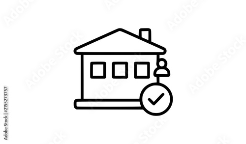 Foto Property owner and landlord management outline icon with apartment building edit