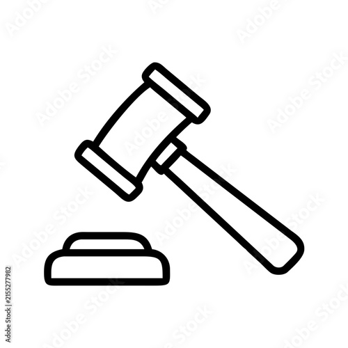 Judge gavel line icon, law justice hammer, auction bid, court legal judgment and attorney outline vector symbol