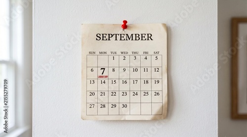 Calendar page marked for labor day on september seventh