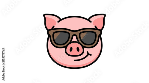 Cartoon pink pig head wearing dark sunglasses icon.