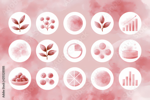 Watercolor botanical icons and business graphics isolated on white background