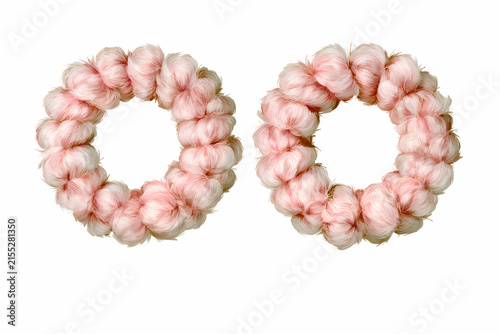 Fluffy pink hair scrunchies for trendy hairstyles isolated on white background