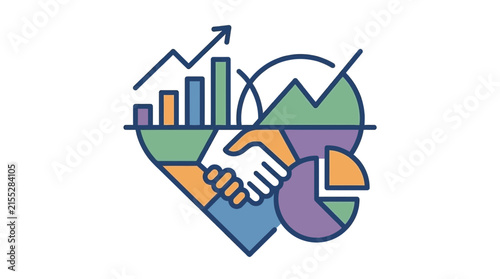 Business ethics symbol combining handshake and growth charts.
