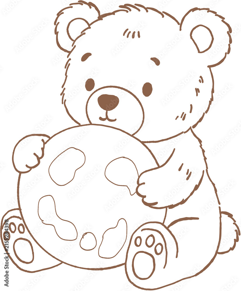 Fototapeta premium Cute bear holding cookie with chocolate chips, adorable animal character with soft fur and round ears, playful and sweet