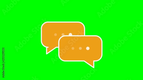 Orange Chat Bubbles Icon on Green Screen Background.