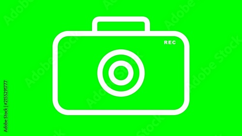 Simple white camera icon on a bright green background.