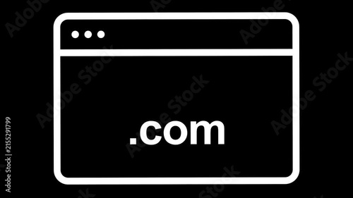 Simple White Bordered Rectangle and .com Domain Icon on Black Background.