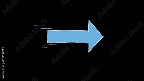 Hand drawn sketch of flying arrow pointer video frame isolated on transparent background alpha channel