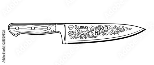 Photography Chef knife with culinary artistry design isolated on white