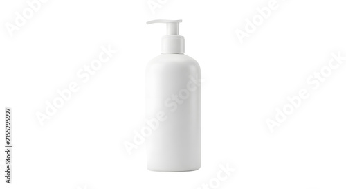 White plastic cosmetic bottle with pump dispenser