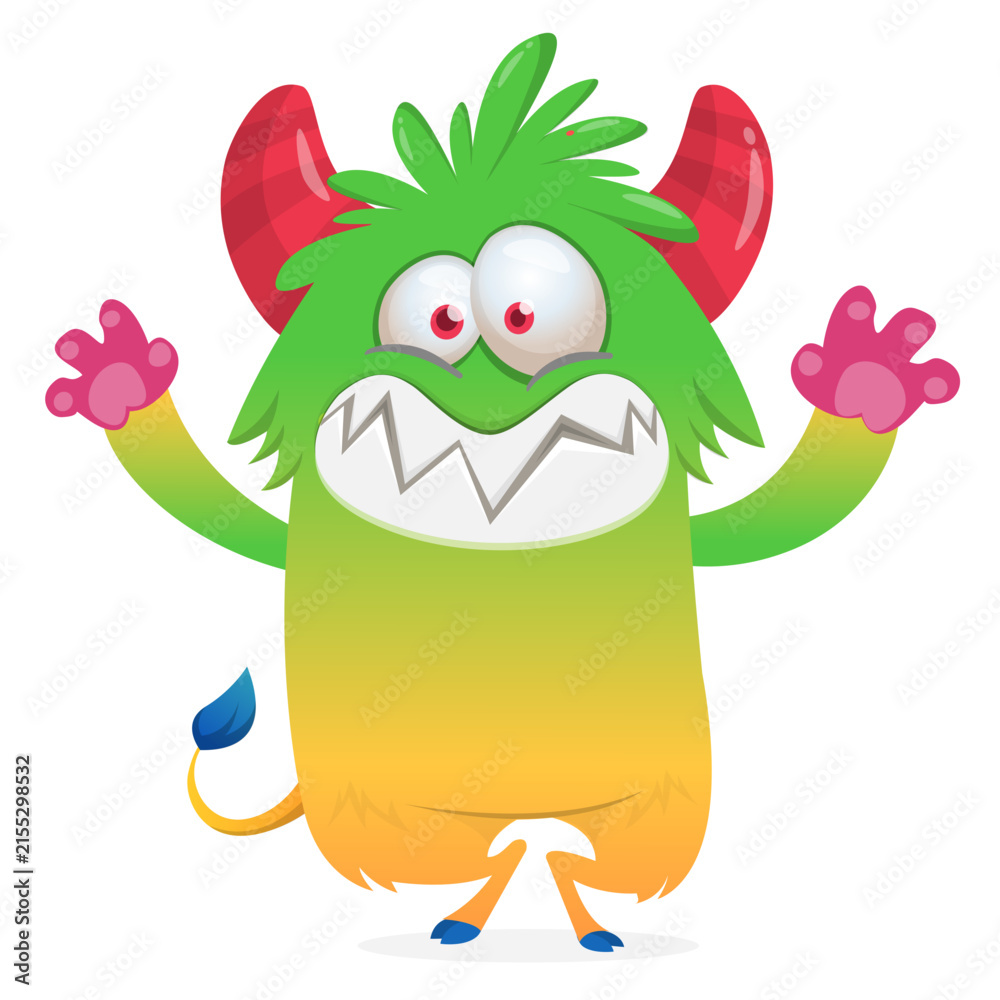 Fototapeta premium Cartoon Funny and Cute Monster creature with Scary Face Expression illustration for Halloween decoration or Package Design. Vector isolated on white 