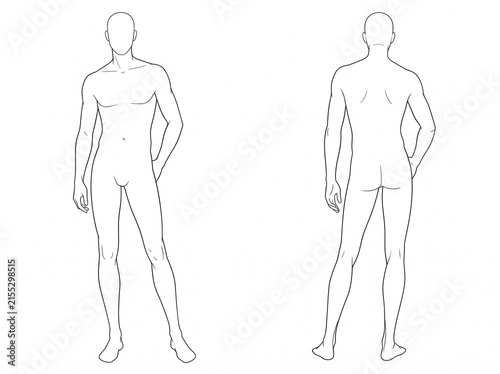 Male Anatomy Croquis Front and Back View Vector Technical Sketch Template for Menswear Clothing Design