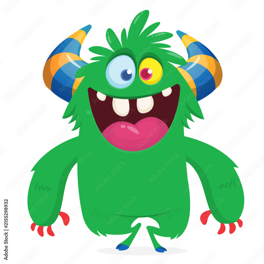Fototapeta premium Cartoon Funny and Cute Monster creature with Scary Face Expression illustration for Halloween decoration or Package Design. Vector isolated on white