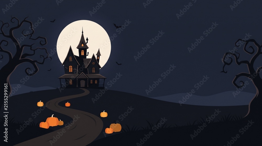 Fototapeta premium Haunted castle with jack o lanterns under moon
