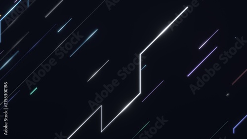 Abstract background of diagonal neon light rays in black space