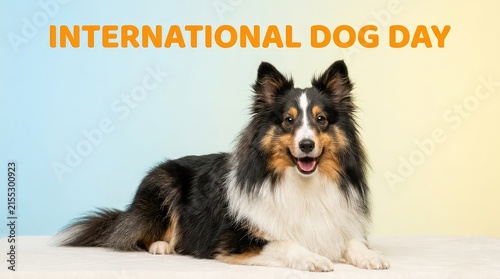 International Dog Day Shetland Sheepdog Sheltie lying on white surface banner