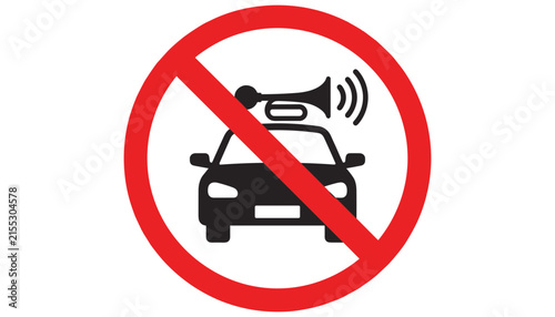 Bild auf Leinwand No Honking Prohibition Sign Vector Design Featuring Black Car Silhouette With Lo
