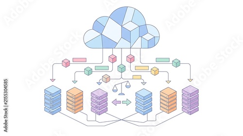 Isometric Cloud Computing and Data Infrastructure Diagram