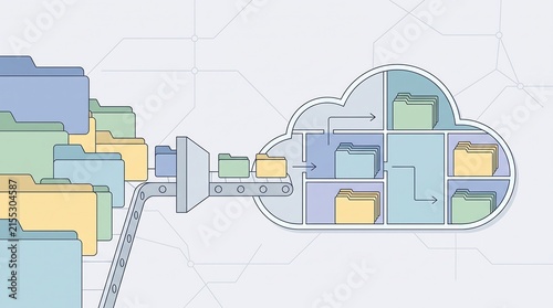 Cloud data migration and file storage concept illustration