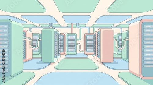 Stylized Minimalist Data Center Server Room Illustration