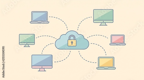 Secure Cloud Computing Network Vector Illustration