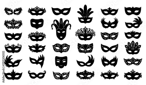 Fotografía Carnival masquerade mask black silhouette vector collection with Venetian ball p