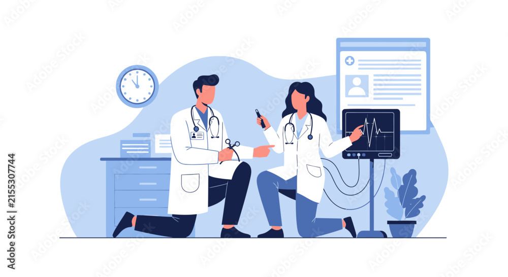 Fototapeta premium Medical Professionals Discussing Electrocardiogram Results, Analyzing Patient's Health