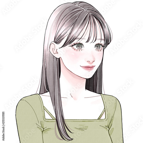 微笑んでいる女性_ロングヘア