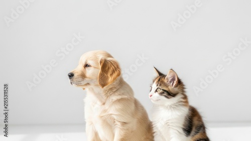 Adorable Golden Retriever Puppy and Kitten Together