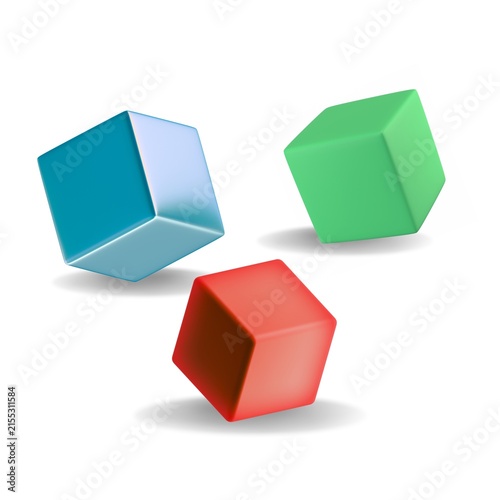 Colorful 3D Cubes Floating on White Background