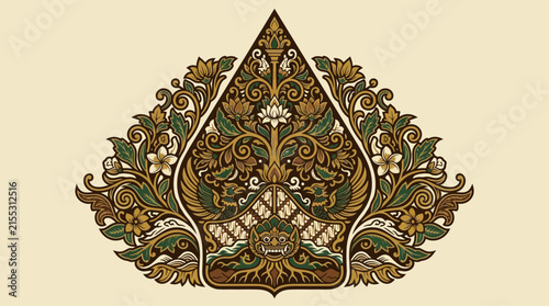 Luxury Javanese Palace Inspired Ornamental Border Graphic featuring Intricate Traditional Floral Motifs and Cultural Heritage Artistry Design