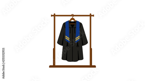 Graduation Gown With Academic Stole On A Wooden Hanger
