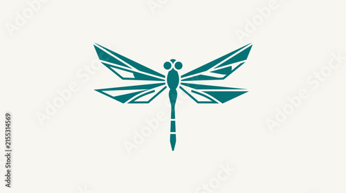 Geometric dragonfly icon teal on cream background