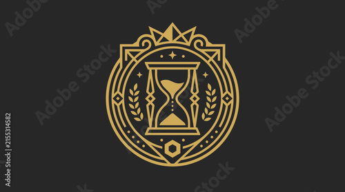 Elegant hourglass emblem symbol of time and progress